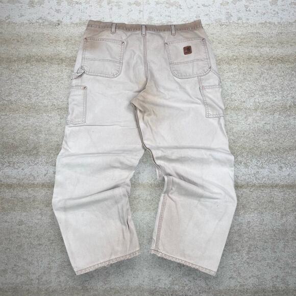 Vintage Carhartt Carpenter Pants Light Tan Canvas Baggy Dungarees Painters 90s - Picture 1 of 4
